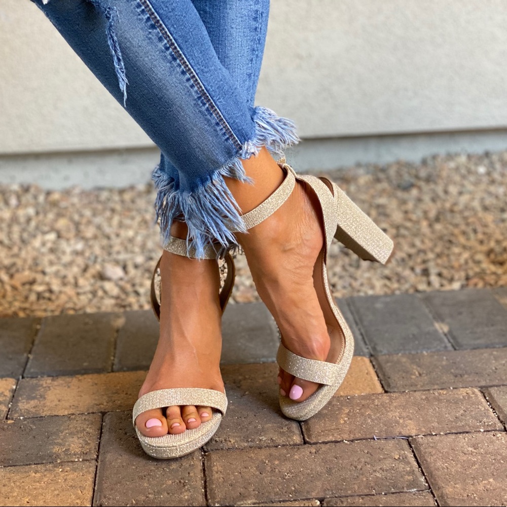 Gold Towering Block Heel Platform Heel Sandal - Picture 4 of 7